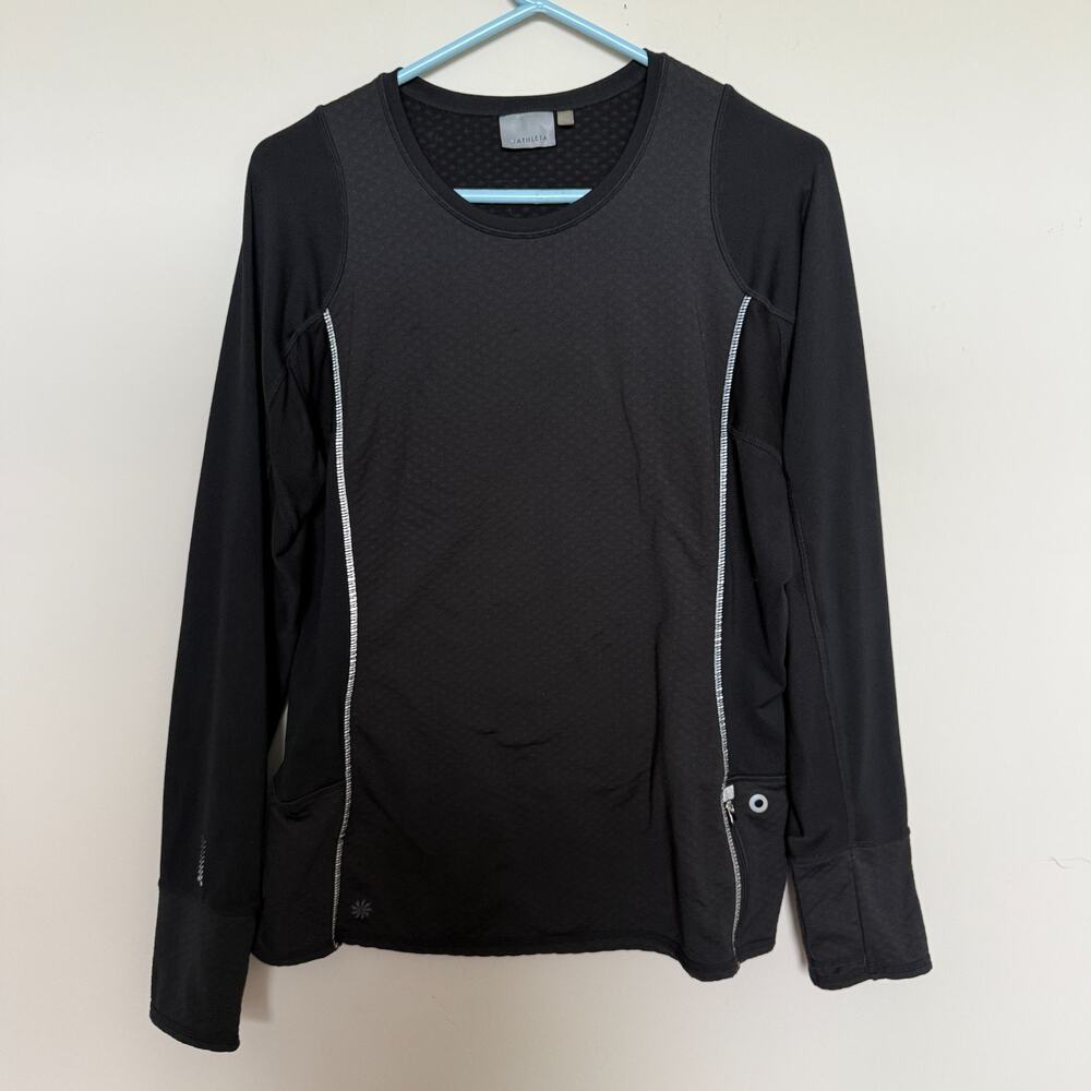 Athleta Womens Top XL Black Running Heat Zone Thumbholes Pockets Workout Gym